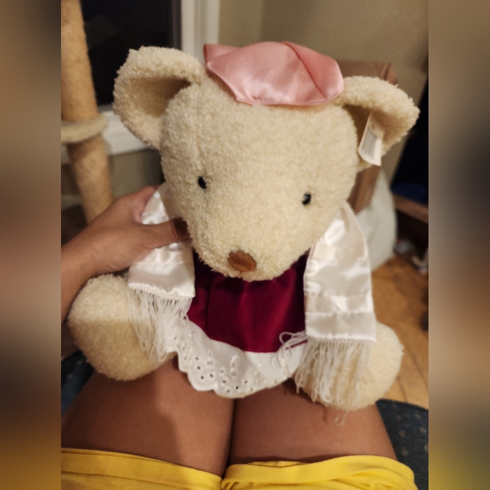 Vintage Jewish religious teddy bear Bat Mitzvah red velvet dress - Picture 2 of 11